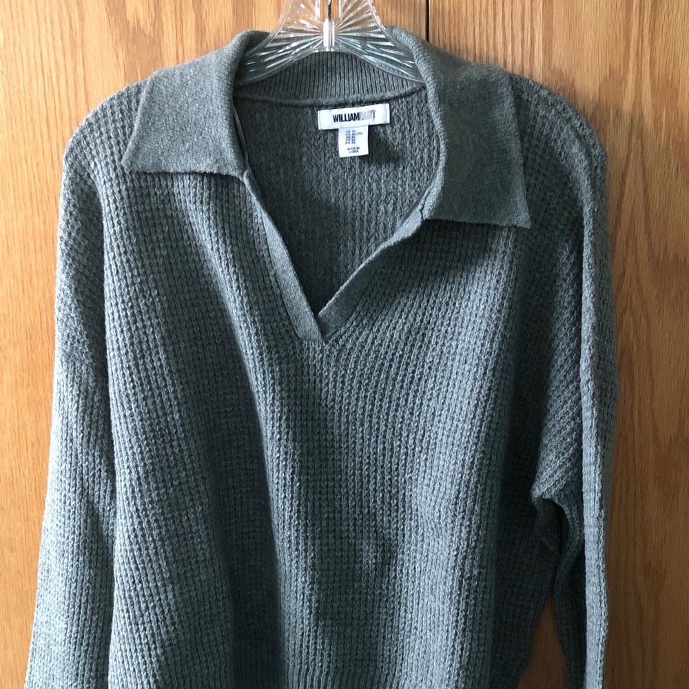 William Rast Heather Gray V-Neck Collared Knit Sweater
